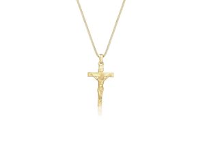 4050878580483 - Kette mit Anhänger ELLI PREMIUM Kreuz Klassisch Glaube Jesus Kommunion 375 Gelbgold Halsketten Gr 45 ohne Stein Gelbgold 375 Länge 45 cm goldfarben (gold) Damen Ketten mit Anhänger