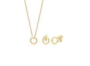 4050878580773 - Schmuckset ELLI PREMIUM Kette Ohrstecker Kreis Geo Basic 375 Gelbgold Schmuck-Sets Gr OneSize goldfarben (gold) Damen Schmucksets