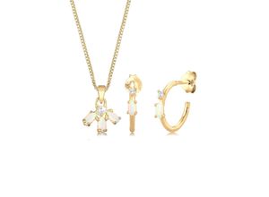 4050878581596 - Schmuckset ELLI Box Chain Kette Creolen Opal Zirkonia 925 Silber Schmuck-Sets Gr OneSize goldfarben (gold weiß) Damen Brautschmuck