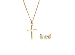 4050878582487 - Schmuckset ELLI DIAMONDS Kette Stecker Kreuz Diamant (0075 ct)585 Gelbgold Schmuck-Sets Gr OneSize goldfarben (gold weiß) Damen Schmucksets