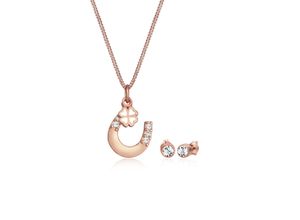 4050878588977 - Schmuckset ELLI Hufeisen Kleeblatt Kristall 925 Silber Schmuck-Sets Gr OneSize mit Stein rosegold (rosegold weiß) Damen Schmucksets