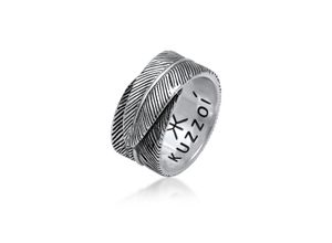 4050878590352 - Silberring KUZZOI Herren Feder Vintage Trend Massiv 925 Silber Fingerringe Gr 64 mm ohne Stein Silber 925 (Sterlingsilber) 12 mm schwarz Herren Fingerringe