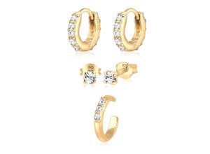 4050878594152 - Ohrring-Set ELLI Kristallen 3er Set 925 Silber Ohrringe Gr OneSize mit Steinen Silber 925 (Sterlingsilber) goldfarben (gold weiß) Damen Schmucksets