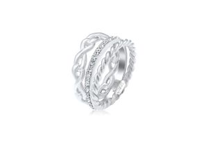 4050878594282 - Solitärring ELLI Ring Set Infinity Kristalle 925 Silber Fingerringe Gr 52 mm mit Steinen Silber 925 (Sterlingsilber) silberfarben (silber weiß) Damen Solitär Ringe