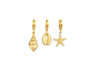 4050878601485 - Nenalina Charm 3er Set Seestern Muschel Strand Meer 925 Silber (Farbe Gold)