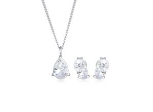 4050878618810 - Schmuckset ELLI Kette Ohrstecker Tropfen Zirkonia Set 925 Silber Schmuck-Sets Gr OneSize mit Stein silberfarben (silber weiß) Damen