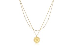 4050878629861 - Gliederkette ELLI Layer Coin Ornament Münze Zirkonia 925 Silber Halsketten Gr 40 ohne Stein Silber 925 (Sterlingsilber) Länge 40 cm goldfarben (gold) Damen Gliederketten