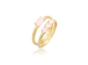 4050878631420 - Solitärring ELLI Quarz Rosa Stapelringe 2er Set 925 Silber Fingerringe Gr 54 mm mit Steinen Silber 925 (Sterlingsilber) goldfarben (gold rosa) Damen Solitär Ringe