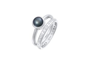 4050878638382 - Nenalina Ring Süßwasserperle Eternity Zirkonia 2er Set 925 (Farbe Silber Größe 58 mm)