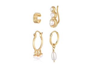 4050878657352 - Perlenohrringe ELLI Earcuff Creole Climper Süßwasserperle Set 925 Silber Ohrringe Gr OneSize ohne Stein Silber 925 (Sterlingsilber) goldfarben (gold) Damen