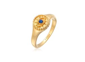 4050878660741 - Fingerring ELLI Siegelring Evil Eye Blue syn Opal 925 Silber Fingerringe Gr 56 mm mit Steinen Silber 925 (Sterlingsilber) 19 mm goldfarben (gold darkblue) Damen