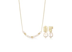 4050878662813 - Schmuckset ELLI PREMIUM Süßwasserperlen Barock Elegant 2er Set 925 Silber Schmuck-Sets Gr OneSize goldfarben (gold) Damen Brautschmuck