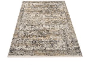 4051011786953 - Teppich DIE TEPPICHMARKE Tradi Teppiche Gr B L 200 cm x 290 cm 8 mm 1 St grau (goldfarben grau) Fransenteppich Orientalische Muster Glanz Viskose mit Fransen Wohnzimmer