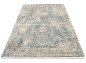 4051011791209 - Teppich DIE TEPPICHMARKE BESTSELLER CAVA Teppiche Gr B L 140 cm x 200 cm 8 mm 1 St blau Fransenteppich Orientalische Muster Glanz Viskose mit Fransen Hoch Tief Struktur Vintage Wohnzimmer