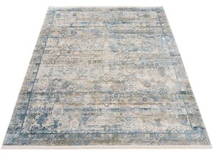 4051011792510 - Teppich DIE TEPPICHMARKE Tradi Teppiche Gr B L 120 cm x 180 cm 8 mm 1 St blau (blau grau) Fransenteppich Orientalische Muster Glanz Viskose mit Fransen Wohnzimmer