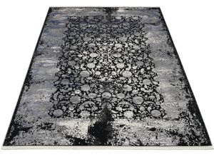 4051011844530 - Teppich MUSTERRING COLORADO FLOWER Teppiche Gr B L 67 cm x 130 cm 5 mm 1 St grau (grau schwarz) Fransenteppich Esszimmerteppiche exclusive MUSTERRING DELUXE COLLECTION hochwertig gekettelt Fransen