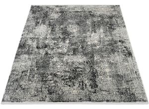 4051011870485 - Teppich DIE TEPPICHMARKE BESTSELLER CAVA Teppiche Gr B L 200 cm x 200 cm 8 mm 1 St grau (dunkelgrau) Orientalische Muster Glanz Viskose mit Fransen Hoch Tief Struktur Vintage Wohnzimmer