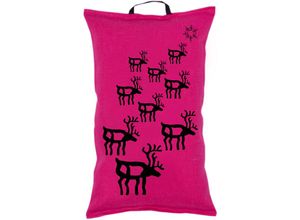 4051077921794 - Pikkupuoti Oy - Saunakissen Rentier Fuchsia finnisches Sauna Kissen Rosa aus Leinen 40x22cm