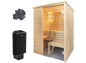 4051077981118 - Alaska Mini Sauna Kompettset Massivsauna Saunakabine 160x110x204cm mit Saunaofen - Sentiotec