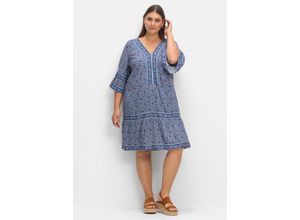 4051098052163 - Große Größen Kurzes Tunikakleid mit Blumen-Alloverprint marine gemustert Gr46