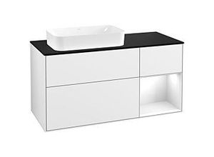 4051202590550 - Villeroy und Boch Finion Waschtischunterschrank G282GFGF 120cm Abdeckplatte black matt Emotion Regal rechts Glossy white lacquer Glossy white lacquer