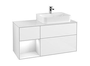 4051202596606 - Villeroy und Boch Finion Waschtischunterschrank F141GFGF 120cm Abdeckplatte glass white Matt Regal links Glossy white lacquer Glossy white lacquer