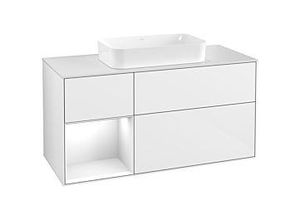 4051202598440 - Villeroy und Boch Finion Waschtischunterschrank F291GFGF 120cm Abdeckplatte white matt Regal links Glossy white lacquer Glossy white lacquer