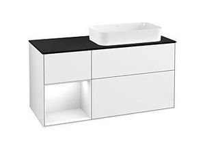 4051202608071 - Villeroy und Boch Finion Waschtischunterschrank G272GFGF 120cm Abdeckplatte black matt Emotion Regal links Glossy white lacquer Glossy white lacquer