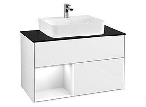 4051202611972 - Villeroy und Boch Finion Waschtischunterschrank G112GFGF 100cm Abdeckplatte black matt Emotion Regal links Glossy white lacquer Glossy white lacquer