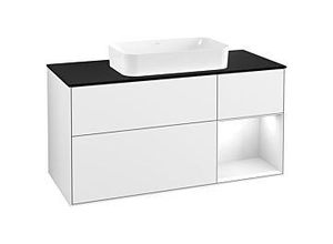 4051202625887 - Villeroy und Boch Finion Waschtischunterschrank G302GFGF 120cm Abdeckplatte black matt Emotion Regal rechts Glossy white lacquer Glossy white lacquer