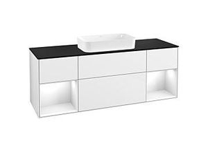 4051202634353 - Villeroy und Boch Finion Waschtischunterschrank F332GFGF 160x603cm Abdeckplatte black matt Regale Glossy white lacquer Glossy white lacquer