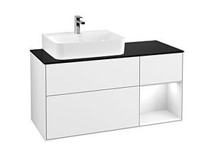 4051202648831 - Villeroy und Boch Finion Waschtischunterschrank F152GFGF 120cm Abdeckplatte black matt Regal rechts Glossy white lacquer Glossy white lacquer