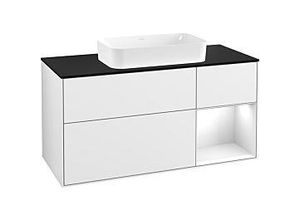 4051202649609 - Villeroy und Boch Finion Waschtischunterschrank F302GFGF 120cm Abdeckplatte black matt Regal rechts Glossy white lacquer Glossy white lacquer