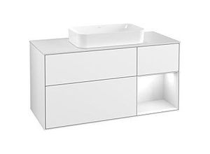 4051202650568 - Villeroy und Boch Finion Waschtischunterschrank F301GFGF 120cm Abdeckplatte white matt Regal rechts Glossy white lacquer Glossy white lacquer