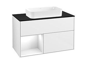 4051202660420 - Villeroy und Boch Finion Waschtischunterschrank F242GFGF 100x603cm Abdeckplatte black matt Regal links Glossy white lacquer Glossy white lacquer