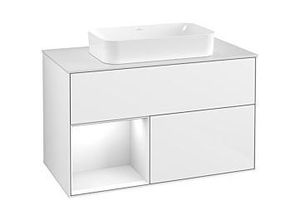 4051202661380 - Villeroy und Boch Finion Waschtischunterschrank F241GFGF 100x603cm Abdeckplatte white matt Regal links Glossy white lacquer Glossy white lacquer