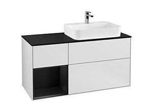 4051202671105 - Villeroy und Boch Finion Waschtischunterschrank F392PDMT 120cm Abdeckplatte black matt Regal links Black matt lacquer White matt lacquer