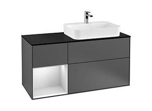 4051202671419 - Villeroy und Boch Finion Waschtischunterschrank F392MTGK 120cm Abdeckplatte black matt Regal links White matt lacquer Anthracite matt