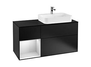 4051202671525 - Villeroy und Boch Finion Waschtischunterschrank F392MTPD 120cm Abdeckplatte black matt Regal links White matt lacquer Black matt lacquer