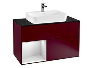 4051202673567 - Villeroy und Boch Finion Waschtischunterschrank G362MTHB 100cm Abdeckplatte black matt Emotion Regal links White matt lacquer Peony Matt