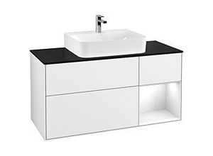 4051202679309 - Villeroy und Boch Finion Waschtischunterschrank F172GFGF 120cm Abdeckplatte black matt Regal rechts Glossy white lacquer Glossy white lacquer