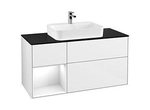 4051202695712 - Villeroy und Boch Finion Waschtischunterschrank G412GFGF 120cm Abdeckplatte black matt Emotion Regal links Glossy white lacquer Glossy white lacquer