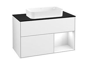 4051202696382 - Villeroy und Boch Finion Waschtischunterschrank G252GFGF 100cm Abdeckplatte black matt Emotion Regal rechts Glossy white lacquer Glossy white lacquer