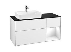 4051202697914 - Villeroy und Boch Finion Waschtischunterschrank F402GFGF 120cm Abdeckplatte black matt Regal rechts Glossy white lacquer Glossy white lacquer