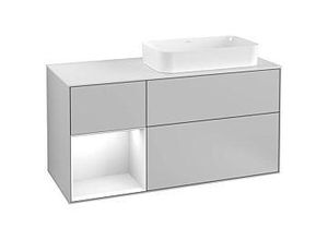 4051202704377 - Villeroy und Boch Finion Waschtischunterschrank F271GFGJ 120cm Abdeckplatte white matt Regal links Glossy white lacquer Light grey matt