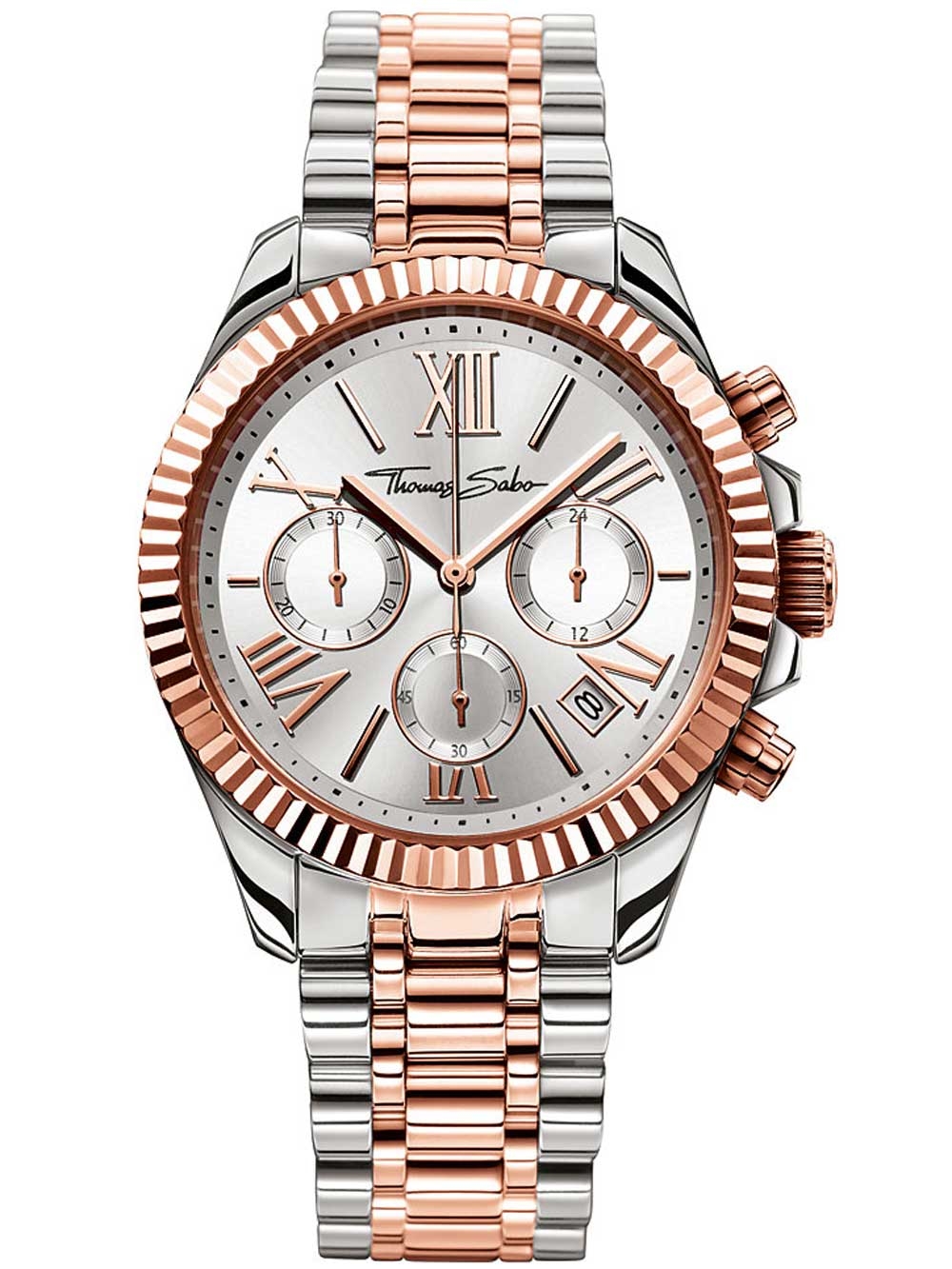 4051245156379 - Chronograph THOMAS SABO DIVINE CHRONO Armbanduhren silberfarben (roségoldfarben silberfarben) Damen Quarzuhr Armbanduhr Damen Datum Stoppfunktion 1224-Std-Anzeige