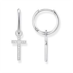 4051245364415 - Paar Creolen THOMAS SABO Kreuz CR622-051-14 Ohrringe Gr Silber 925 (Sterlingsilber) bunt (silberfarben weiß kristallweiß) Damen Creolen mit Zirkonia (synth) - Einhänger abnehmbar