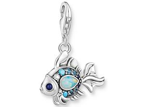 4051245517965 - Charm-Einhänger THOMAS SABO Fisch mit blauen Steinen 1884-945-7 Charms bunt (silberfarben blau blau) Damen Charms Anhänger mit Glas-Keramik Stein