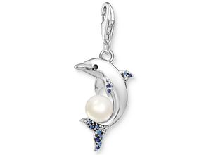 4051245518016 - Charm-Einhänger THOMAS SABO Delfin mit Perle 1889-664-7 Charms silberfarben (silberfarben blau weiß blau) Damen Charms Anhänger mit Spinell (synth) Zirkonia (synth) - Süßwasserzuchtperle