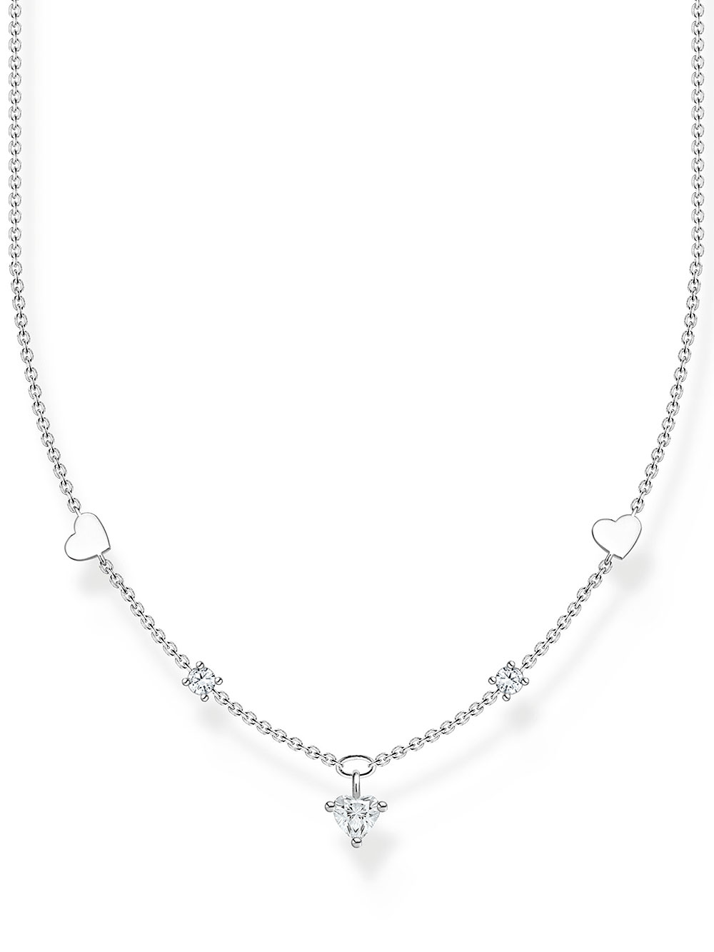 4051245521801 - Collier THOMAS SABO Herzen und weiße Steine KE2154-051-14-L42V Halsketten Gr 42 Silber 925 (Sterlingsilber) bunt (silberfarben weiß) Damen Colliers mit Zirkonia (synth)